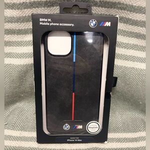 BMW M‎ Series Faux Leather Tricolor Black iPhone 14 Max Case